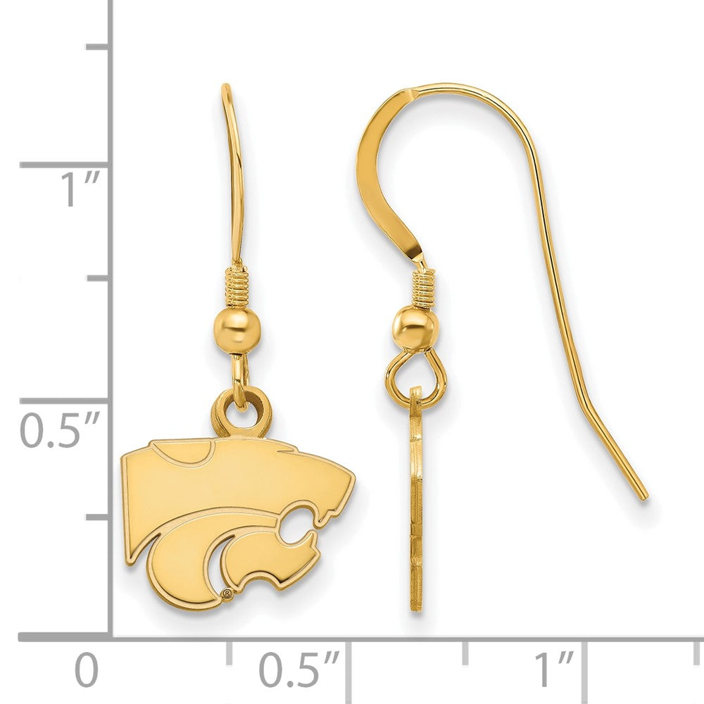 Gold Plated Sterling Silver Logoart Kansas State University Wildcat Extra Small Dangle Wire Earrings
