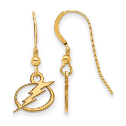 Gold Plated Sterling Silver Nhl Logoart Tampa Bay Lightning Extra Small Dangle Wire Earrings