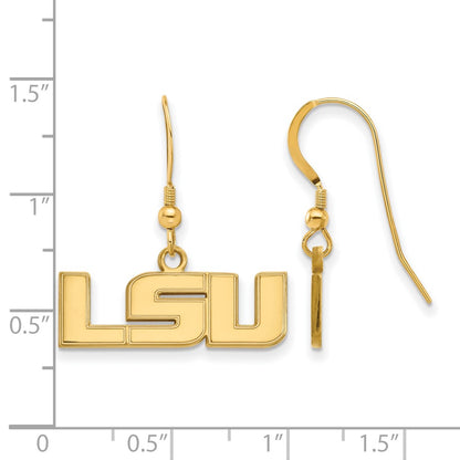 Gold Plated Sterling Silver Logoart Louisiana State University L S U Small Dangle Wire Earrings