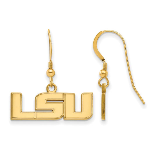 Gold Plated Sterling Silver Logoart Louisiana State University L S U Small Dangle Wire Earrings