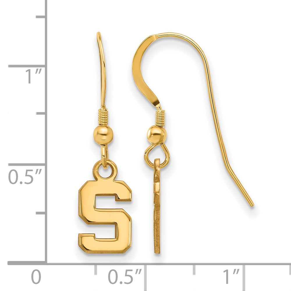 Gold Plated Sterling Silver Logoart Michigan State University Letter S Extra Small Dangle Wire Earrings