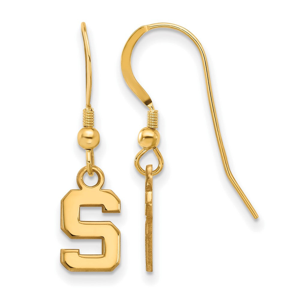 Gold Plated Sterling Silver Logoart Michigan State University Letter S Extra Small Dangle Wire Earrings