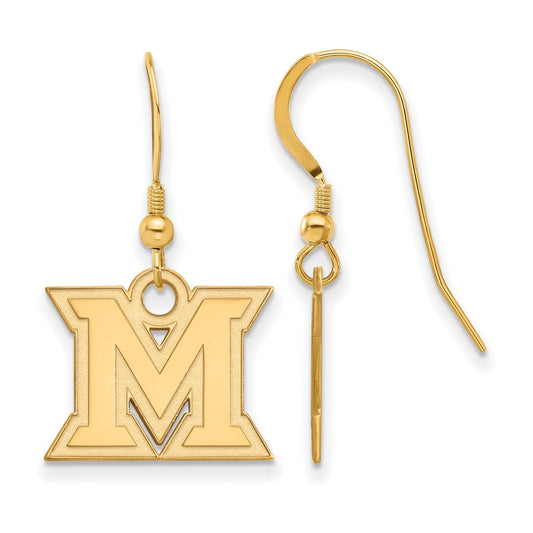 Gold Plated Sterling Silver Logoart Miami University Ohio Letter M Small Dangle Wire Earrings