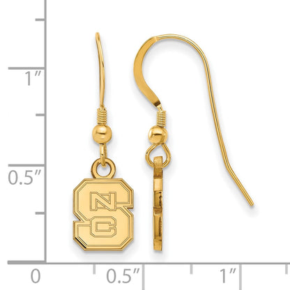 Gold Plated Sterling Silver Logoart North Carolina State University N C S Extra Small Dangle Wire Earrings