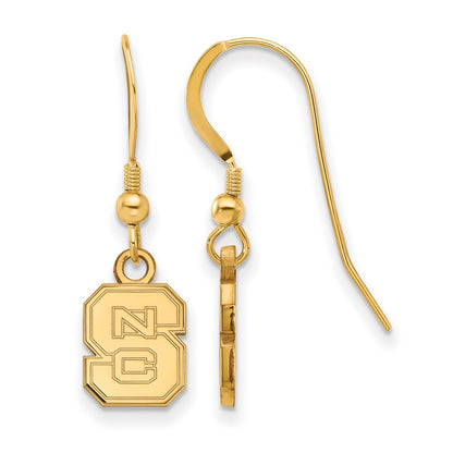 Gold Plated Sterling Silver Logoart North Carolina State University N C S Extra Small Dangle Wire Earrings