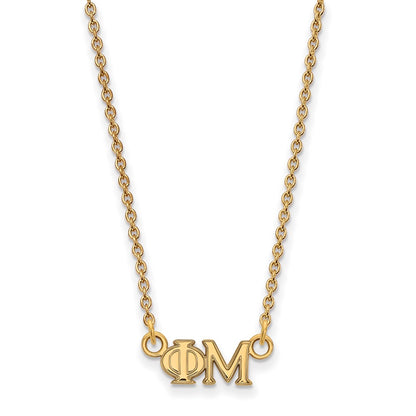 Gold Plated Sterling Silver Logoart Phi Mu Sorority Greek Letters Extra Small Pendant 18 Inch Necklace