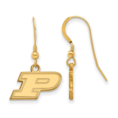 Gold Plated Sterling Silver Logoart Purdue University Letter P Extra Small Dangle Wire Earrings