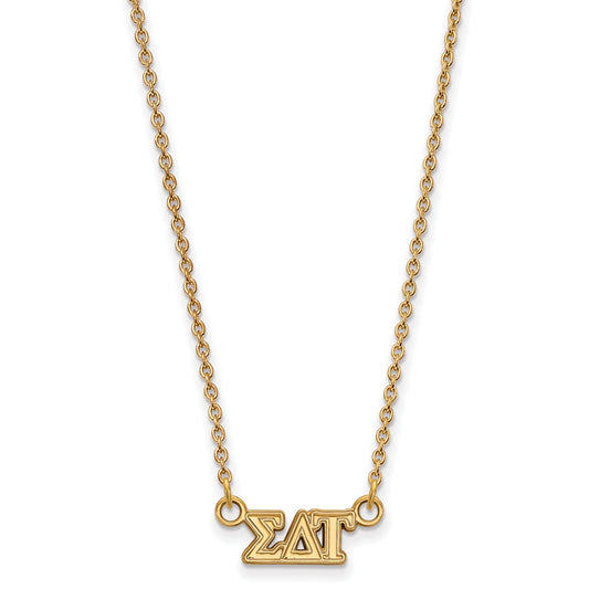 Gold Plated Sterling Silver Logoart Sigma Delta Tau Sorority Greek Letters Extra Small Pendant 18 Inch Necklace