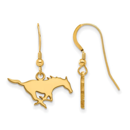Gold Plated Sterling Silver Logoart Southern Methodist University Mustang Small Dangle Wire Earrings