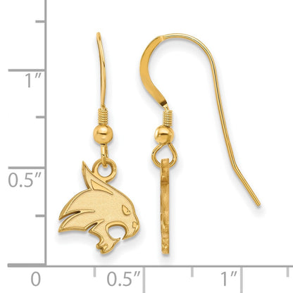 Gold Plated Sterling Silver Logoart Texas State University Bobcat Small Dangle Wire Earrings