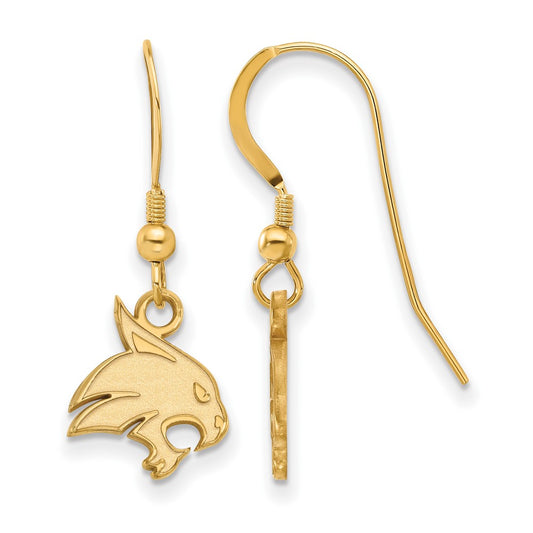 Gold Plated Sterling Silver Logoart Texas State University Bobcat Small Dangle Wire Earrings