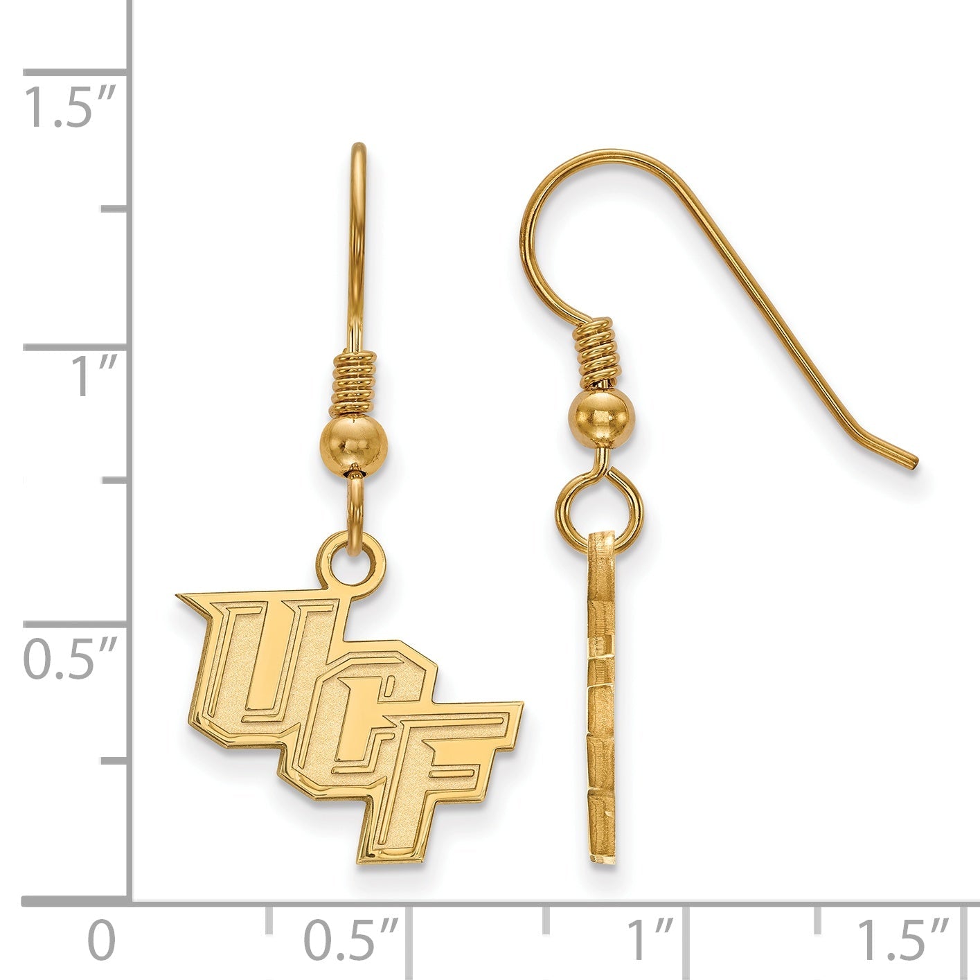 Gold Plated Sterling Silver Logoart University Of Central Florida U C F Small Dangle Wire Earrings