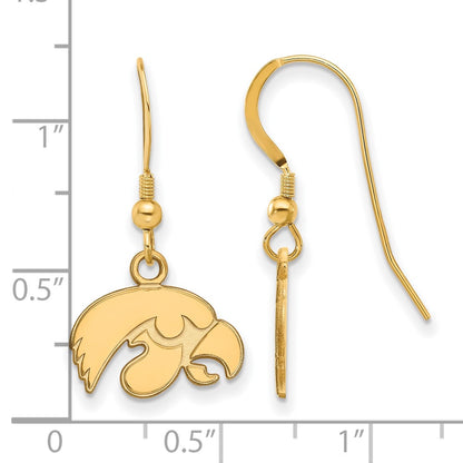 Gold Plated Sterling Silver Logoart University Of Iowa Hawk Extra Small Dangle Wire Earrings