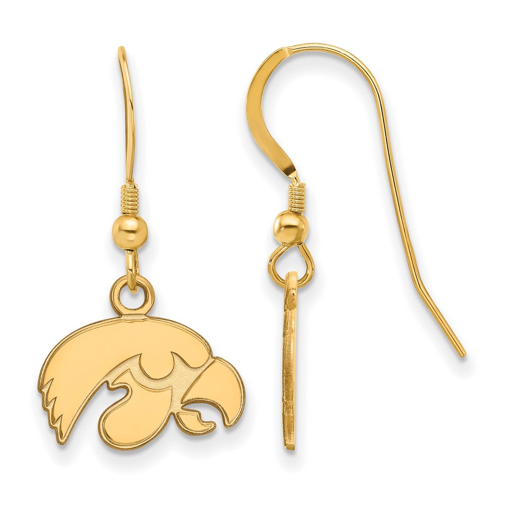 Gold Plated Sterling Silver Logoart University Of Iowa Hawk Extra Small Dangle Wire Earrings