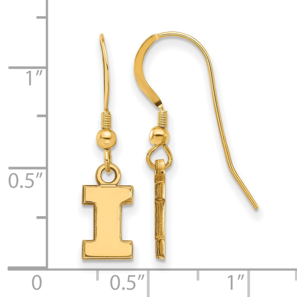 Gold Plated Sterling Silver Logoart University Of Illinois Letter I Extra Small Dangle Wire Earrings