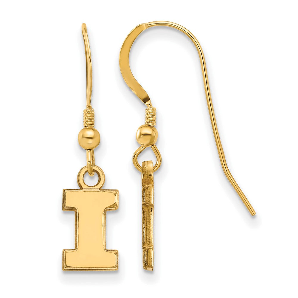 Gold Plated Sterling Silver Logoart University Of Illinois Letter I Extra Small Dangle Wire Earrings
