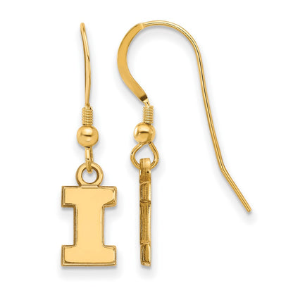 Gold Plated Sterling Silver Logoart University Of Illinois Letter I Extra Small Dangle Wire Earrings