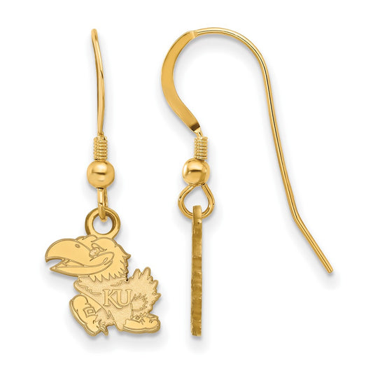 Gold Plated Sterling Silver Logoart University Of Kansas Jayhawk Extra Small Dangle Wire Earrings