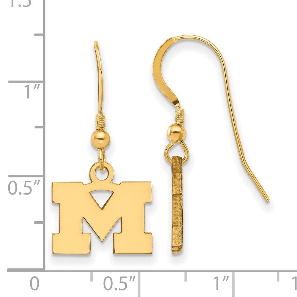 Gold Plated Sterling Silver Logoart University Of Michigan Letter M Extra Small Dangle Wire Earrings