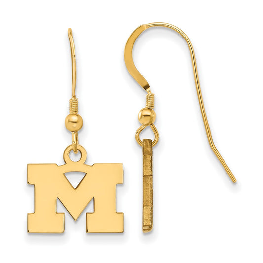 Gold Plated Sterling Silver Logoart University Of Michigan Letter M Extra Small Dangle Wire Earrings