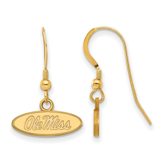 Gold Plated Sterling Silver Logoart University Of Mississippi Ole Miss Oval Extra Small Dangle Wire Earrings