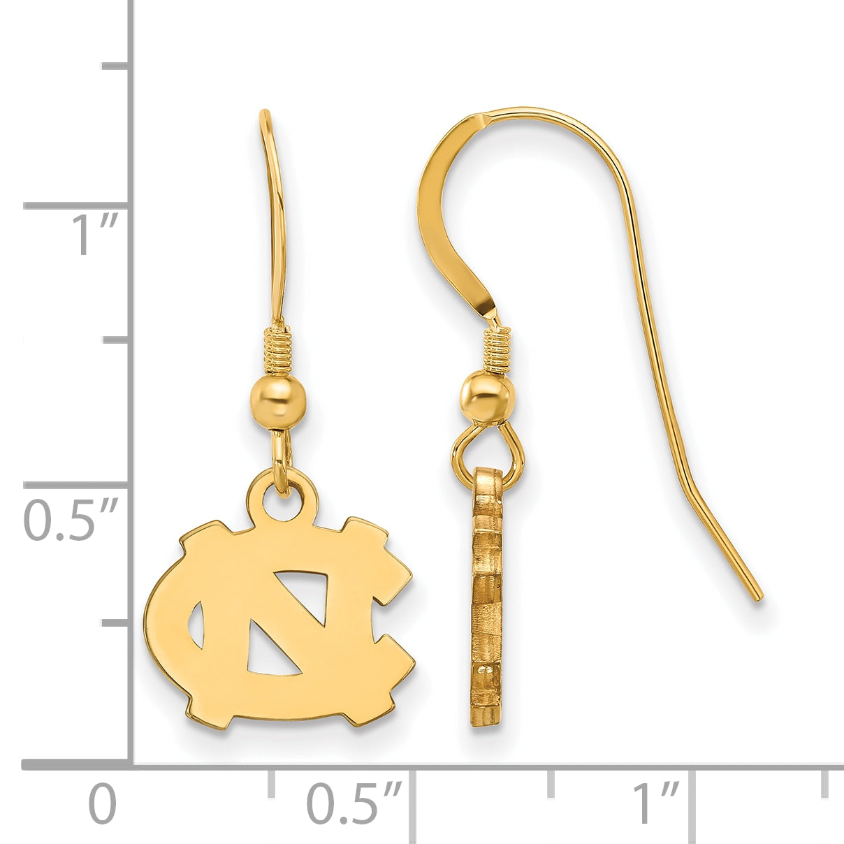 Gold Plated Sterling Silver Logoart University Of North Carolina N C Extra Small Dangle Earrings