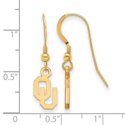 Gold Plated Sterling Silver Logoart University Of Oklahoma O U Extra Small Dangle Wire Earrings