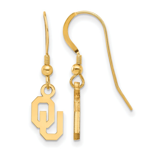 Gold Plated Sterling Silver Logoart University Of Oklahoma O U Extra Small Dangle Wire Earrings