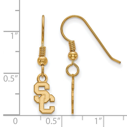 Gold Plated Sterling Silver University Of Southern California S C Extra Small Dangle Wire Earrings
