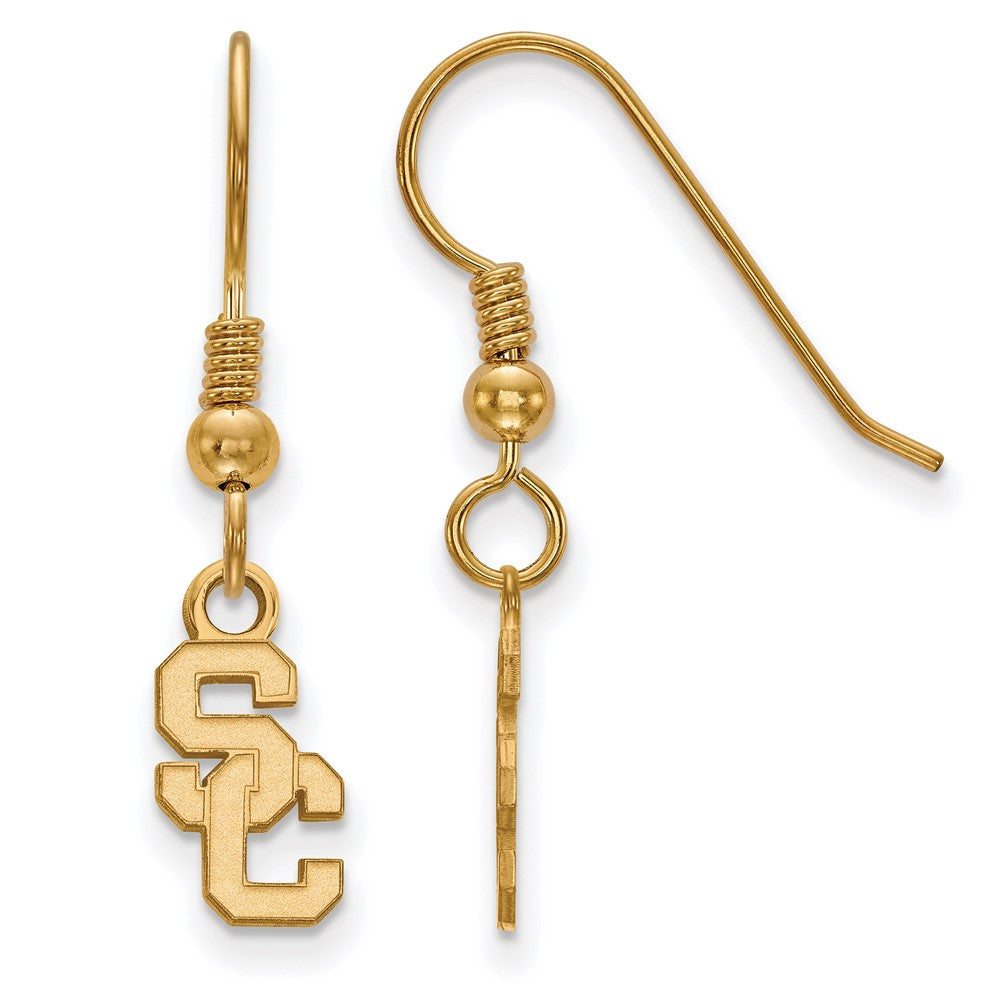 Gold Plated Sterling Silver University Of Southern California S C Extra Small Dangle Wire Earrings