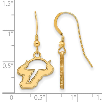 Gold Plated Sterling Silver Logoart University Of South Florida Bull Small Dangle Wire Earrings