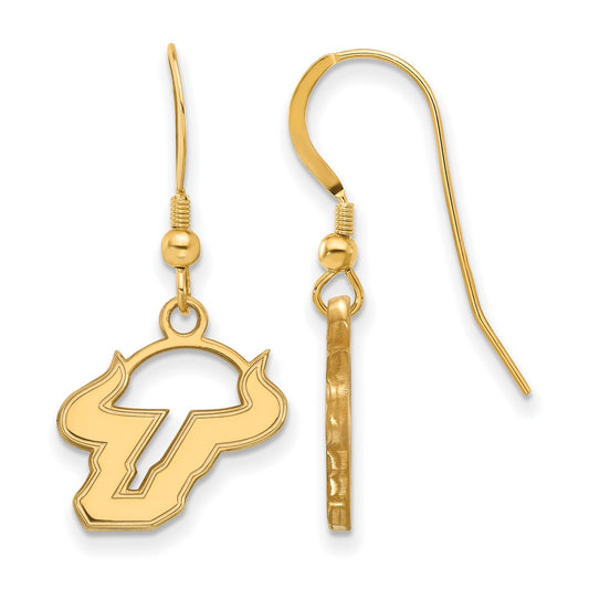 Gold Plated Sterling Silver Logoart University Of South Florida Bull Small Dangle Wire Earrings