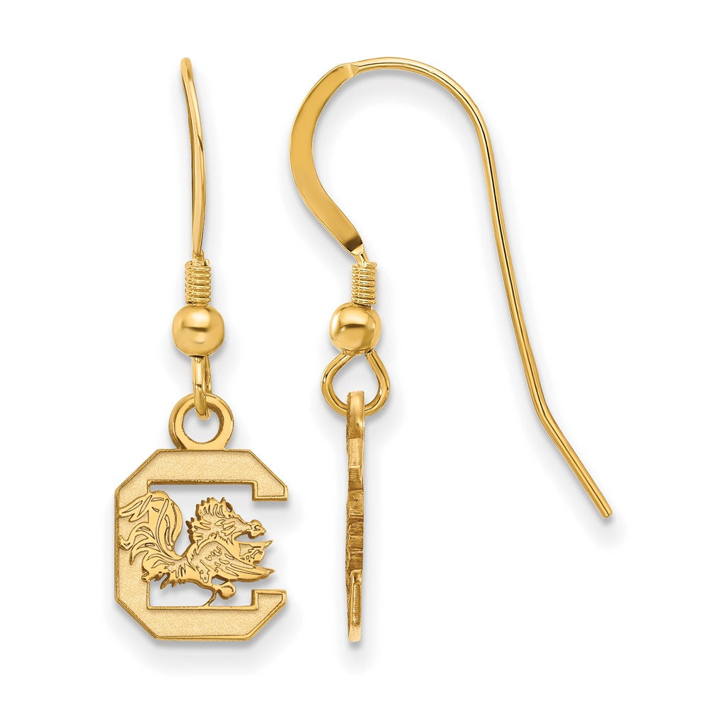 Gold Plated Sterling Silver Logoart University Of South Carolina Extra Small Dangle Wire Earrings