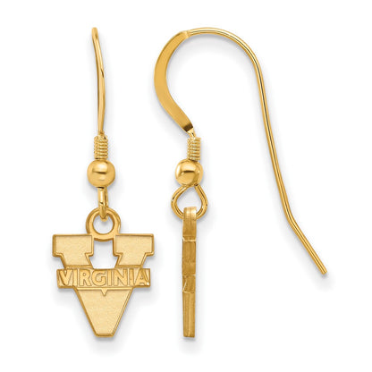 Gold Plated Sterling Silver Logoart University Of Virginia Extra Small Dangle Wire Earrings