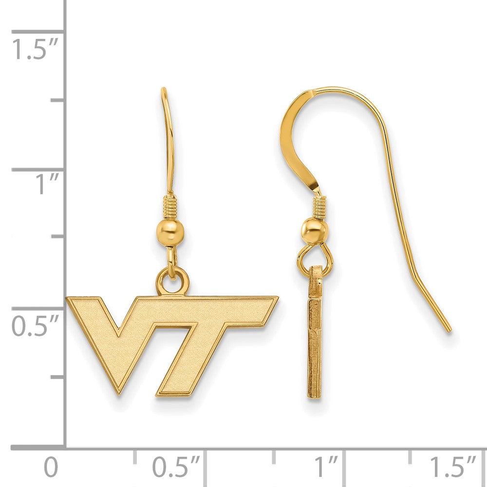 Gold Plated Sterling Silver Logoart Virginia Tech V T Extra Small Dangle Wire Earrings