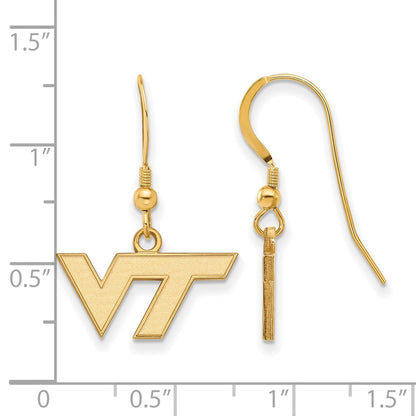 Gold Plated Sterling Silver Logoart Virginia Tech V T Extra Small Dangle Wire Earrings