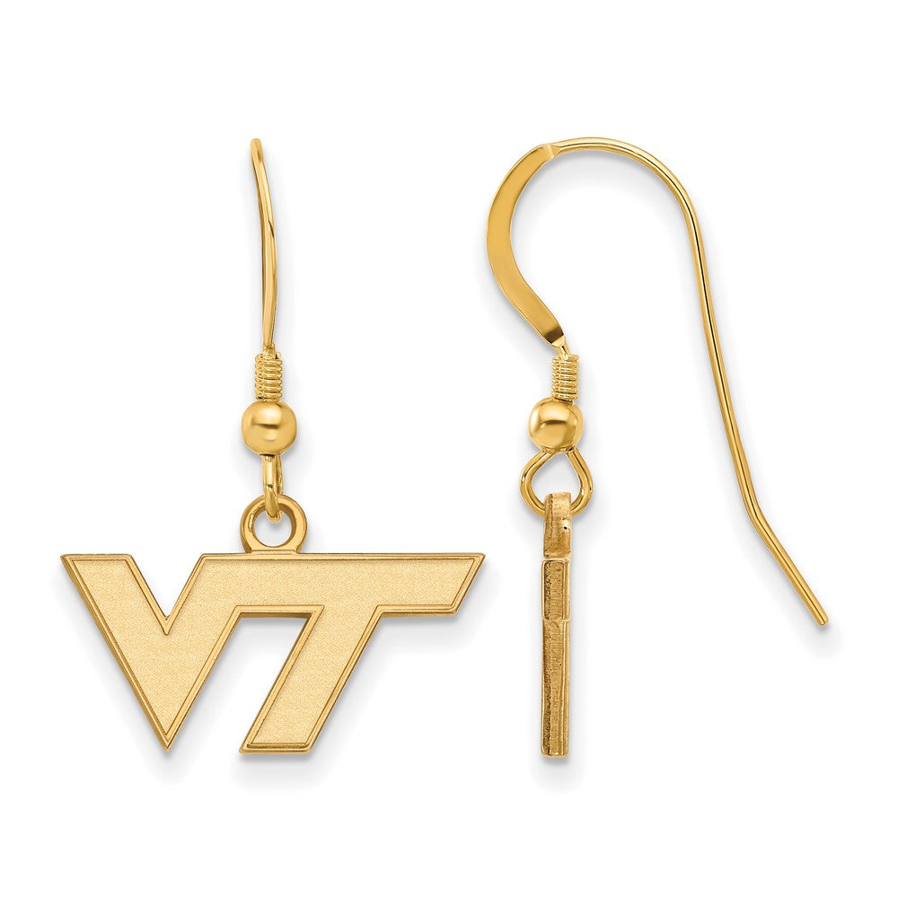 Gold Plated Sterling Silver Logoart Virginia Tech V T Extra Small Dangle Wire Earrings