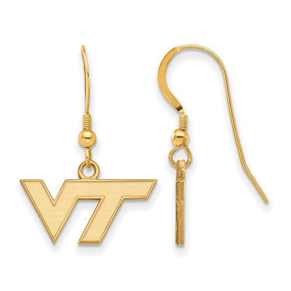 Gold Plated Sterling Silver Logoart Virginia Tech V T Extra Small Dangle Wire Earrings