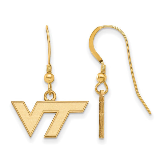 Gold Plated Sterling Silver Logoart Virginia Tech V T Extra Small Dangle Wire Earrings