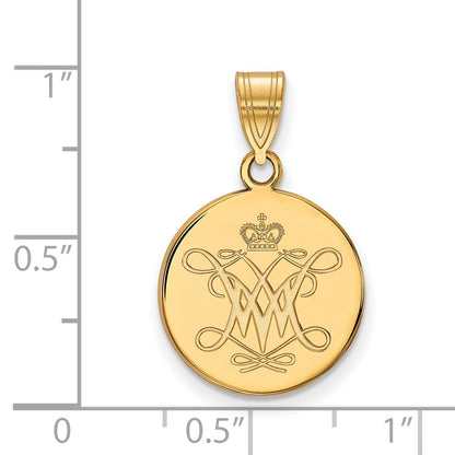 Gold Plated Sterling Silver Logoart College Of William And Mary Medium Disc Pendant