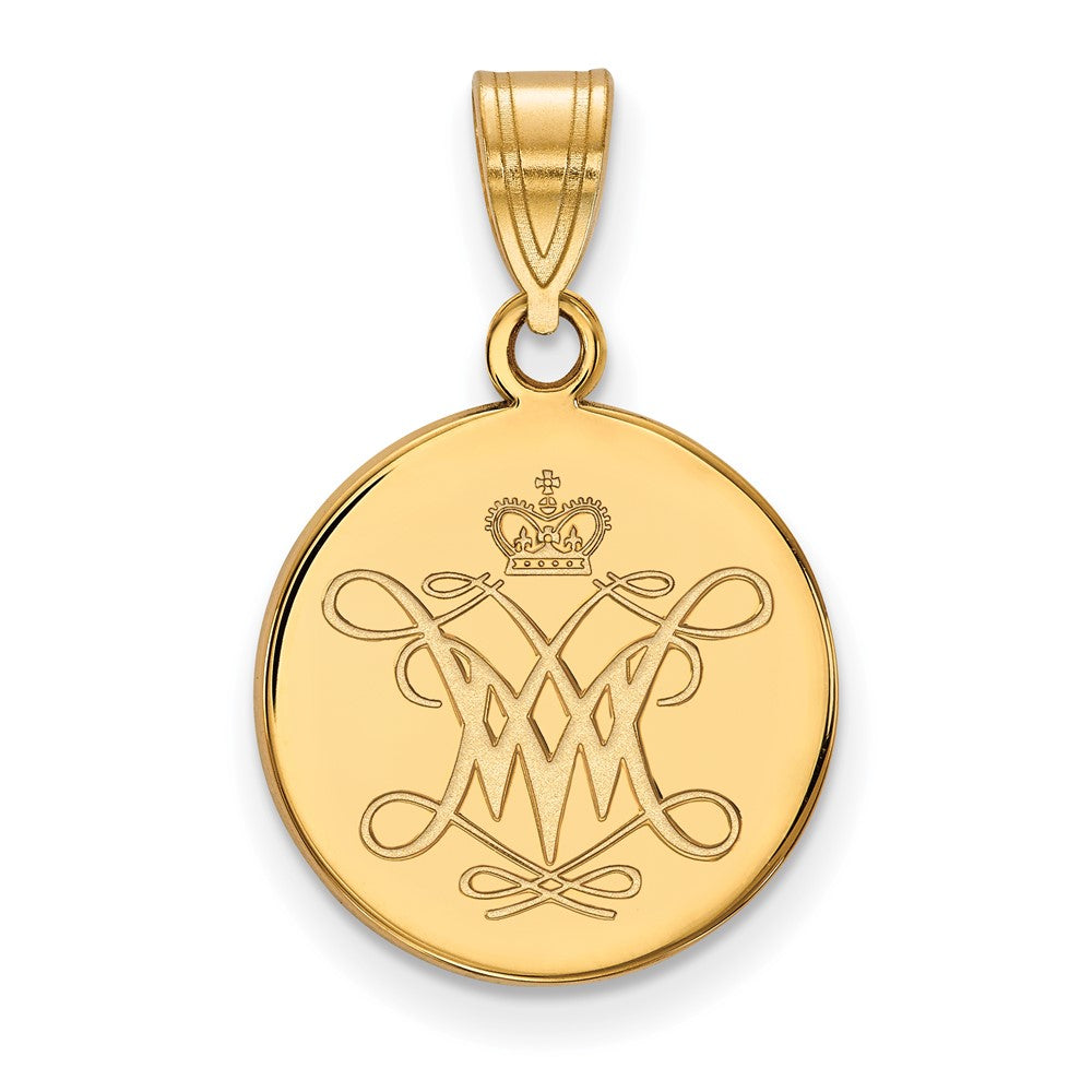 10K Yellow Gold Logoart College Of William And Mary Medium Disc Pendant