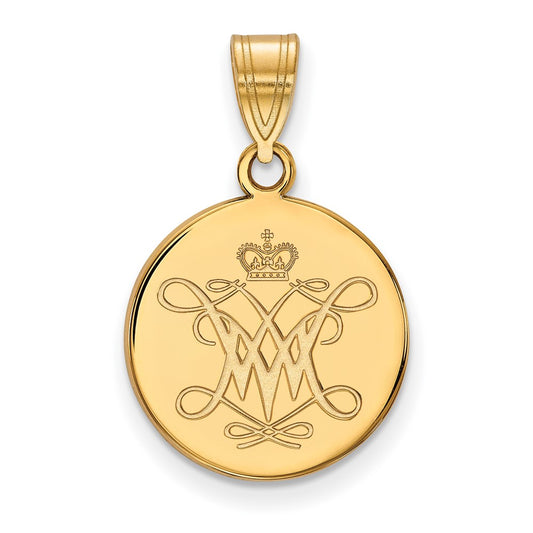 10K Yellow Gold Logoart College Of William And Mary Medium Disc Pendant