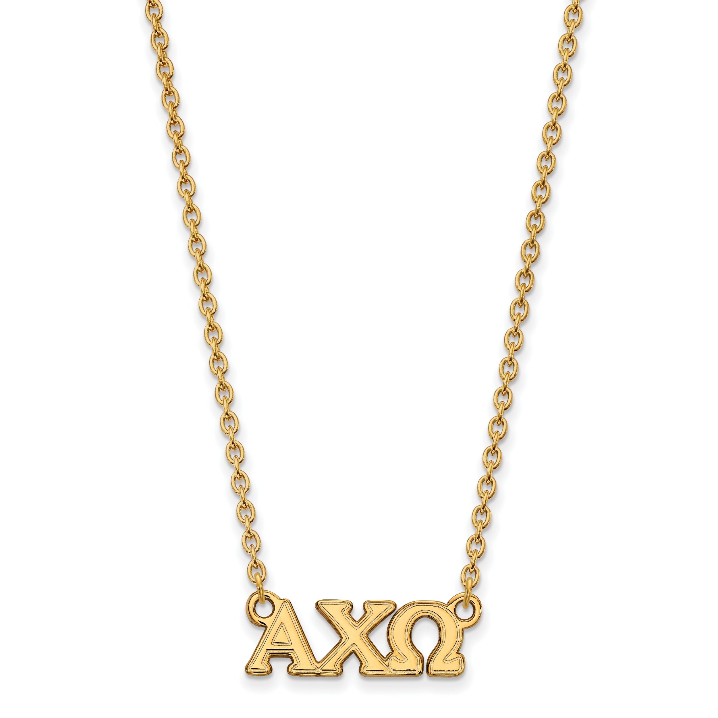 Gold Plated Sterling Silver Logoart Alpha Chi Omega Sorority Greek Letters Small Pendant 18 Inch Necklace