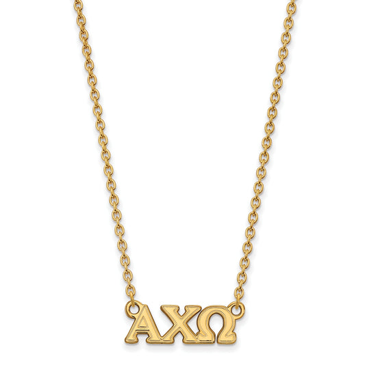 Gold Plated Sterling Silver Logoart Alpha Chi Omega Sorority Greek Letters Small Pendant 18 Inch Necklace