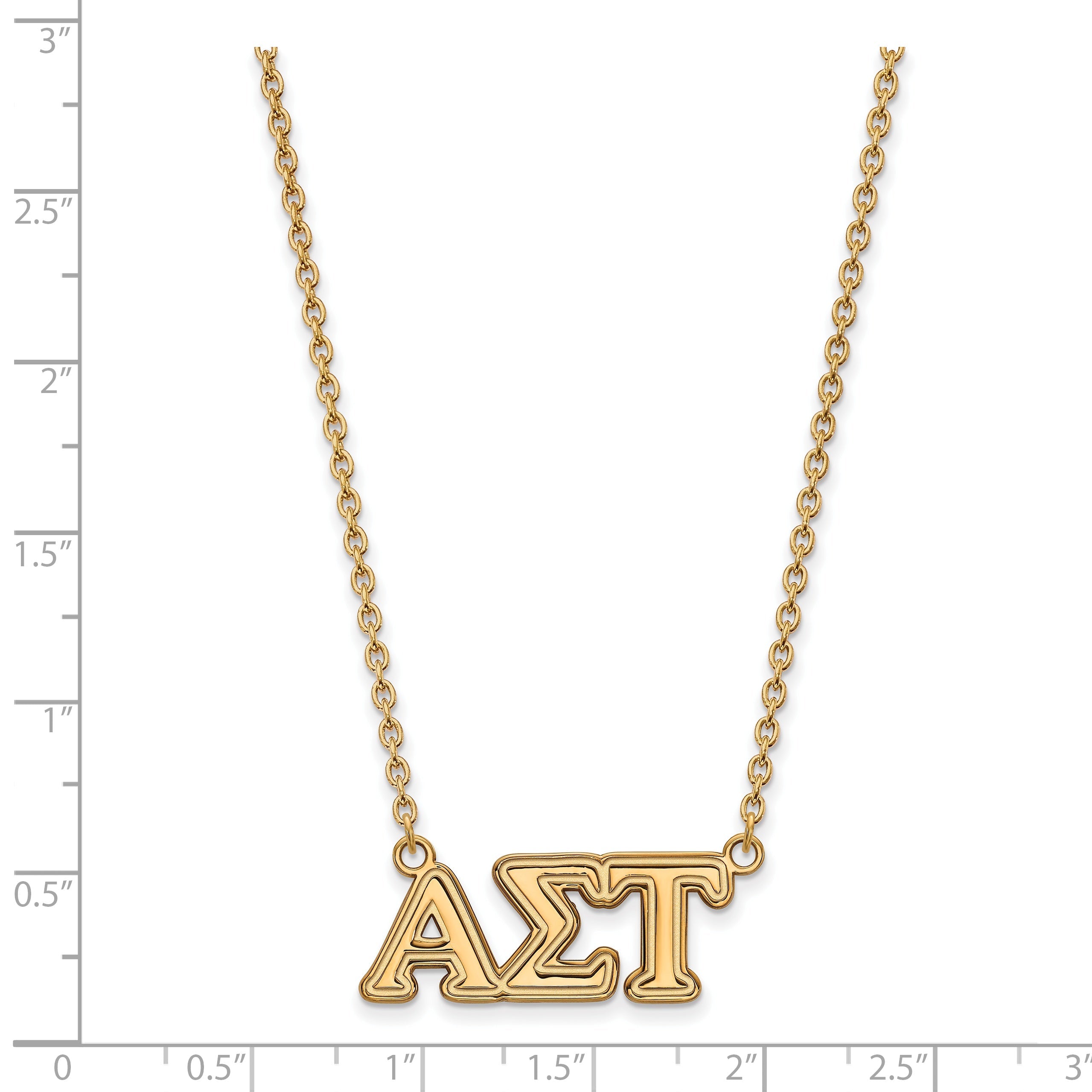 Gold Plated Sterling Silver Logoart Alpha Sigma Tau Sorority Greek Letters Medium Pendant 18 Inch Necklace