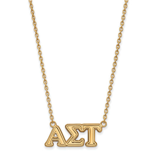 Gold Plated Sterling Silver Logoart Alpha Sigma Tau Sorority Greek Letters Medium Pendant 18 Inch Necklace