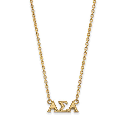Gold Plated Sterling Silver Logoart Alpha Sigma Sorority Greek Letters Medium Pendant 18 Inch Necklace