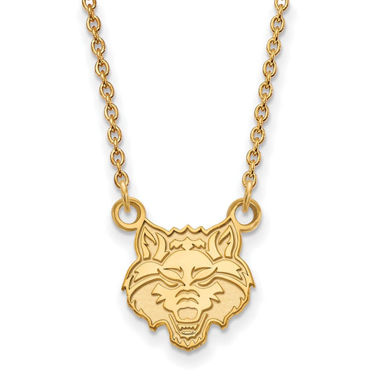 Gold Plated Sterling Silver Logoart Arkansas State University Wolf Small Pendant 18 Inch Necklace