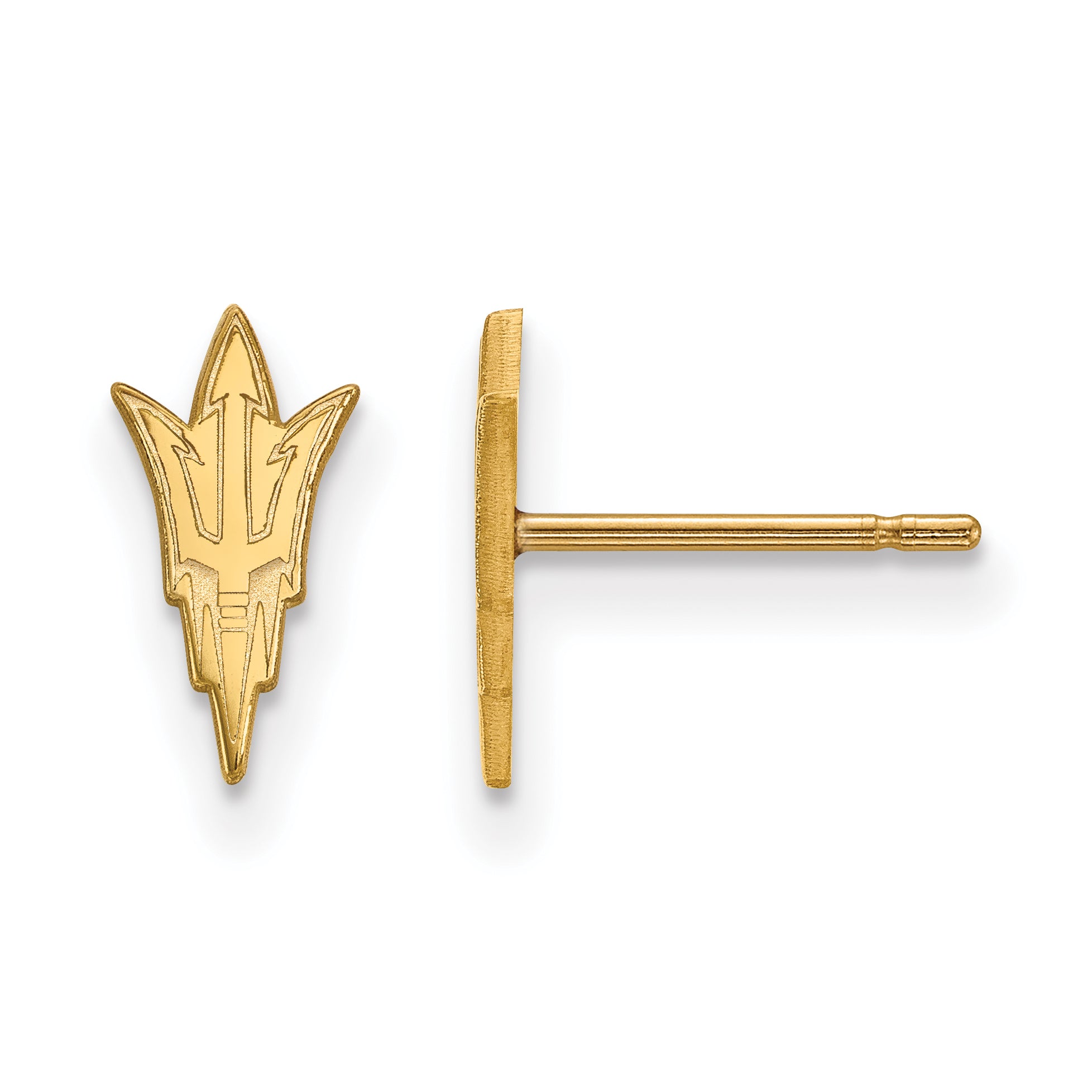 Gold Plated Sterling Silver Logoart Arizona State University Pitchfork Extra Small Post Earrings