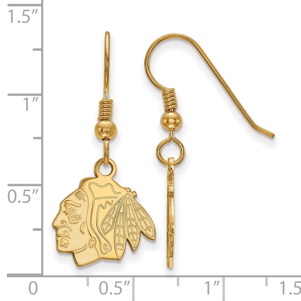 Gold Plated Sterling Silver Nhl Logoart Chicago Blackhawks Small Dangle Earrings